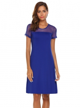 

Blue Women Short Sleeve Nightgown Loose Sleeping Dress, Multicolor