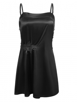 

Black Women Sexy Lingerie Satin Chemise Nightgown Lace Slip Sleepwear, Multicolor
