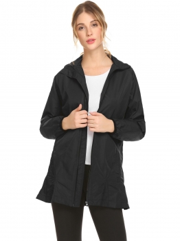 

Black Women Casual Waterproof Detachable Hooded Long Sleeve Zipper Lightweight Coats, Multicolor