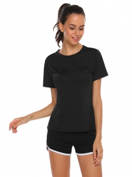

Black Solid Quick Drying Short Sleeve Neck Slim T-Shirt, Multicolor