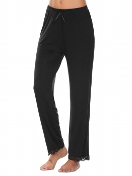 

Black Elastic Waist Lace-trimmed Yoga Sport Pants, Multicolor