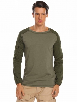 

Army green Men Tactical Contrast Color Long Sleeve Slim Fit Combat T-Shirt, Multicolor