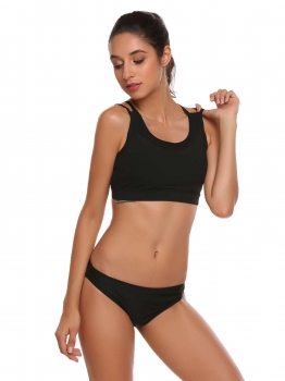 

Black Spaghetti Strap Padded Wire Free Mesh Patchwork Crop Sports Bra, Multicolor