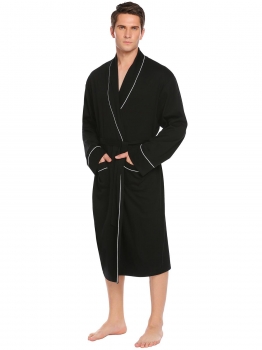 

Black Men Shawl Collar Long Sleeve Lounge Sleepwear Robe with Belt, Multicolor