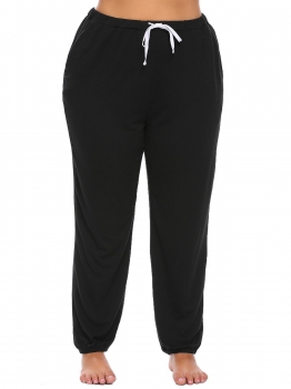 

Black Women Drawstring Waist Solid Casual Lounge Pajama Pants Plus Size, Multicolor