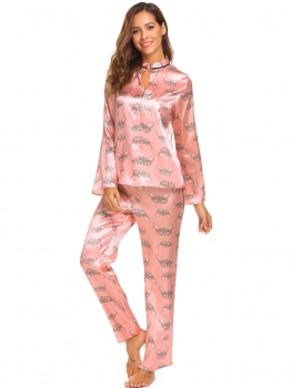 

Pink Women Floral V-Neck Long Sleeve Elastic Waist Pajama Sets, Multicolor
