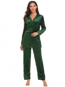 

Dark green Women Velvet Long Sleeve Robe Tops Pants Sleepwear Pajama Sets, Multicolor