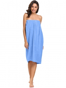 

Blue Women Body Bath Solid Spa Wrap Towel Robe, Multicolor