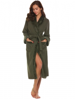 

Brown Women's Soft Warm Plush Fleece Robe Open Front Long Spa Bathrobe w" Belt, Multicolor
