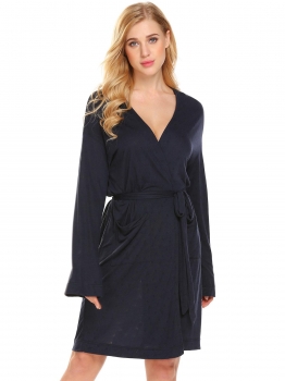 

Navy blue Women Long Sleeve Hollow Jacquard Comfort Kimono Spa Bathrobe, Multicolor