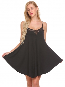 

Black Women Casual V-Neck Spaghetti Strap Sexy Night Dress Nightgown, Multicolor