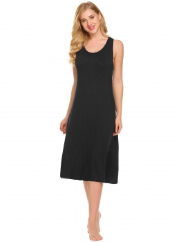 

Black Women Sleeveless O-Neck Solid Slim Fit Soft Nighties Sleepwear Dress, Multicolor