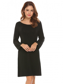 

Black Women Round-Neck 3"4 Sleeve Lace Patchwork Nightgown Sleepshirt Lounge Dress, Multicolor