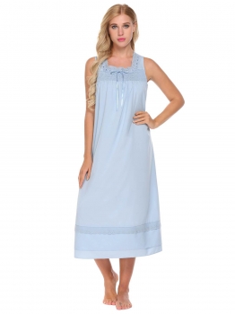

Light blue Women Sleepwear Square Neck Sleeveless Smocked Front Loose Nightgown, Multicolor
