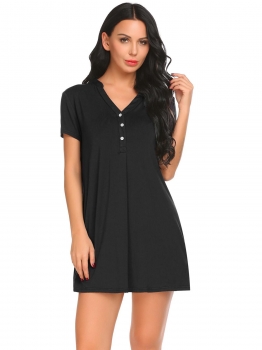 

Black Women Short Sleeve V-Neck Solid Soft Casual Dress, Multicolor
