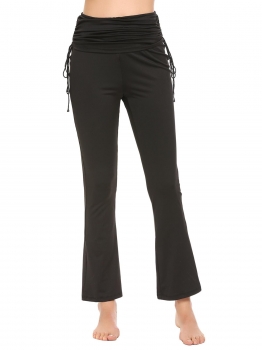

Black Women Casual High Waist Drawstring Ruched Flare Yoga Pants, Multicolor