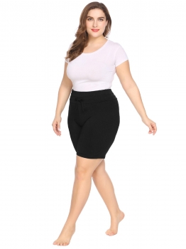 

Black Plus Size Women Drawstring Waist Swim Shorts Board Swimwear, Multicolor