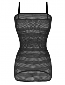 

Black Solid Fishnet Striped Mini Dress Strap Chemise