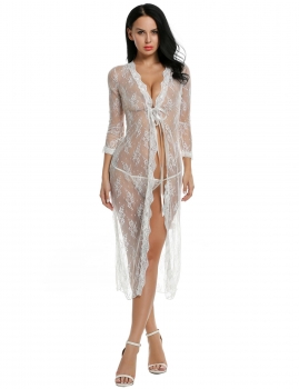 

Avidlove White Women Long Sleeve Sheer Lace Babydoll Gowns Lingerie + G-String Set Sexy Nighties, Multicolor