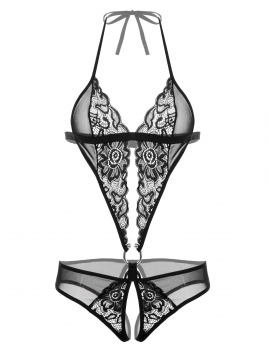 

Black Lingerie Halter Cut Out Lace One Piece Bodysuit Nightwear, Multicolor