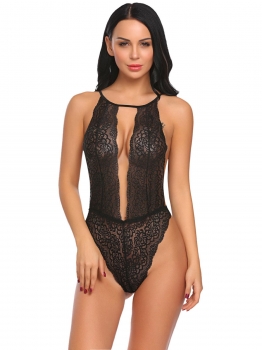 

Blue Women One Piece Bodysuit Halter Sheer Floral Lace Teddy Nightwear Sexy Lingerie, Multicolor