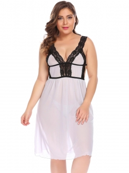

Light gray Women Plus Size Sexy Lingerie Chemise Sheer Babydoll Set with G-String, Multicolor