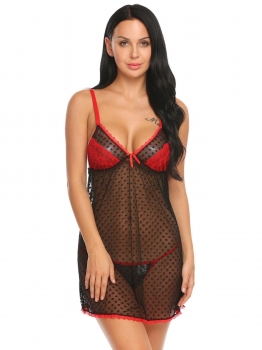

Black Lace Mesh Babydoll Chemise G-String Set Sexy Lingerie, Multicolor