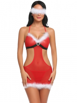 

Women Sexy Lingerie Christmas Sheer Babydoll Set with Eye Mask G-string, Multicolor