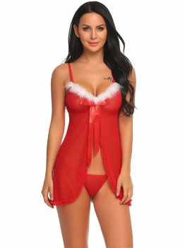 

Women Sexy Lingerie Christmas Open Front Babydoll with G-string, Multicolor