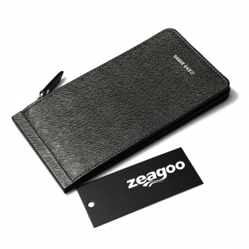 

Black Unisex Synthetic Leather Card Holder Zipper Clutch Wallet, Multicolor