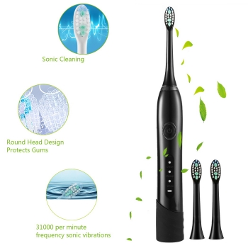 

Sonic Rechargeable Electric Toothbrush with Replacement Heads 3 Brushing Modes, Multicolor