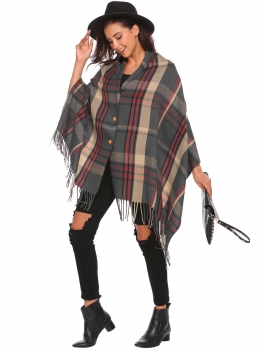 

Grey Soft Blanket Contrast Color Fringed Oversized Wraps Scarf, Multicolor