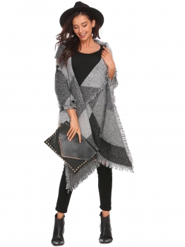 

Grey Soft Blanket Contrast Color Fringed Wraps Scarf, Multicolor