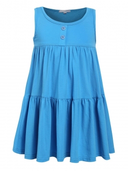 

Blue Kids Girl O-Neck Sleeveless Cute Ruffles Loose Dress, Multicolor