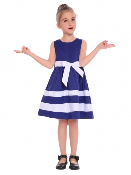 

Royal Blue Kids Girl O-Neck Sleeveless Cute Contrast Color A-Line Dress, Multicolor