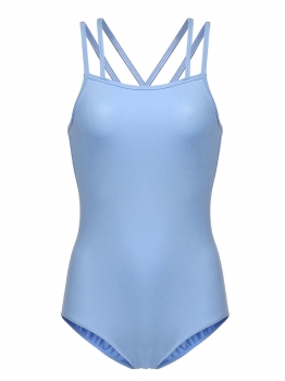 

Blue Women Double-Strap Camisole Leotard Criss Cross Back Hollow Out Dancewear, Multicolor