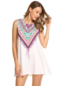 

Purple O-Neck Sleeveless Floral A-Line Loose Dress, Multicolor