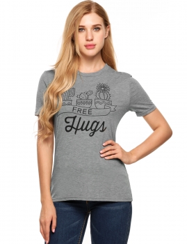 

Grey Casual Short Sleeve O Neck Print Fashion T-Shirt, Multicolor