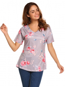 

Grey Floral Short Sleeve Personality T-Shirts, Multicolor