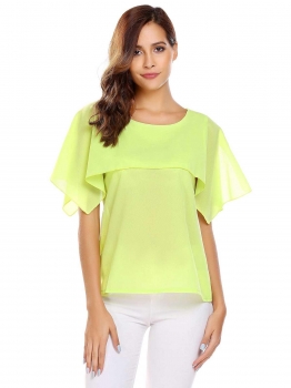 

Green Solid Ruffles O-Neck Sleeveless Chiffon Blouse, Multicolor