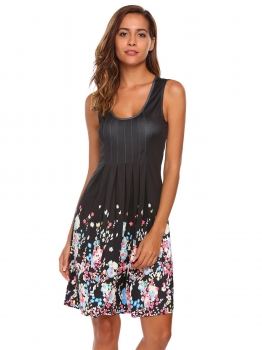 

Black Ruched Sleeveless Floral Slim Tank Dress, Multicolor