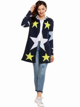 

Dark blue Long Sleeve Lightweight Open Front Star Print Cardigans, Multicolor