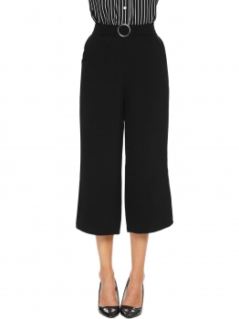 

Black Solid Elastic High Waist Split Wide Leg Pants, Multicolor