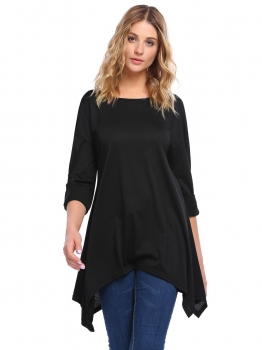 

Black Long Sleeve Solid Asymmetric Tunic T-Shirt, Multicolor