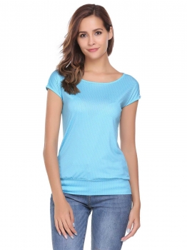 

Blue O-Neck Short Sleeve Dot Slim T-Shirts, Multicolor