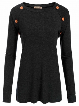 

Black Women Casual O-Neck Long Sleeve Elbow Patch Patchwork Button Sexy Blouse Casual Tops, Multicolor