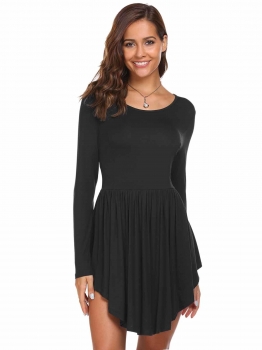 

Black Long Sleeve Solid Curved Hem Casual Dress, Multicolor