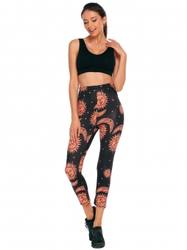 

Brown Elastic Waist Print Slim Fit Leggings, Multicolor
