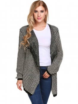 

Black Long Sleeve Asymmetrical Dot Draped Open Front Cardigan, Multicolor