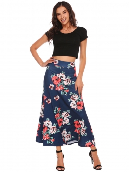

Dark blue Elastic Waist Floral Print Skirts, Multicolor